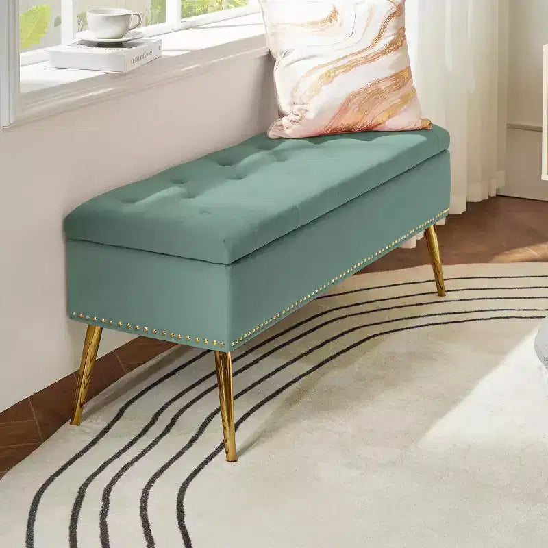 Banc de rangement capitonné avec garniture cloutée pour chambre à coucher | -NOIR