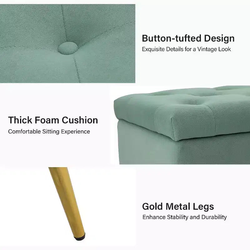 Banc de rangement capitonné avec garniture cloutée pour chambre à coucher | -NOIR