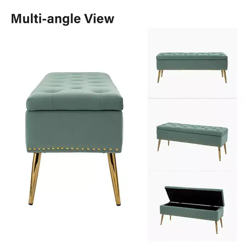 Banc de rangement capitonné avec garniture cloutée pour chambre à coucher | -NOIR
