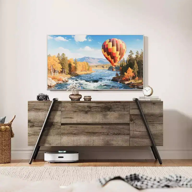 Meuble TV moderne avec étagères flottantes et cadre en métal industriel