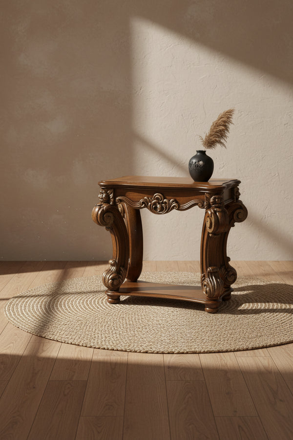 Table d'appoint en bois sculpté marron