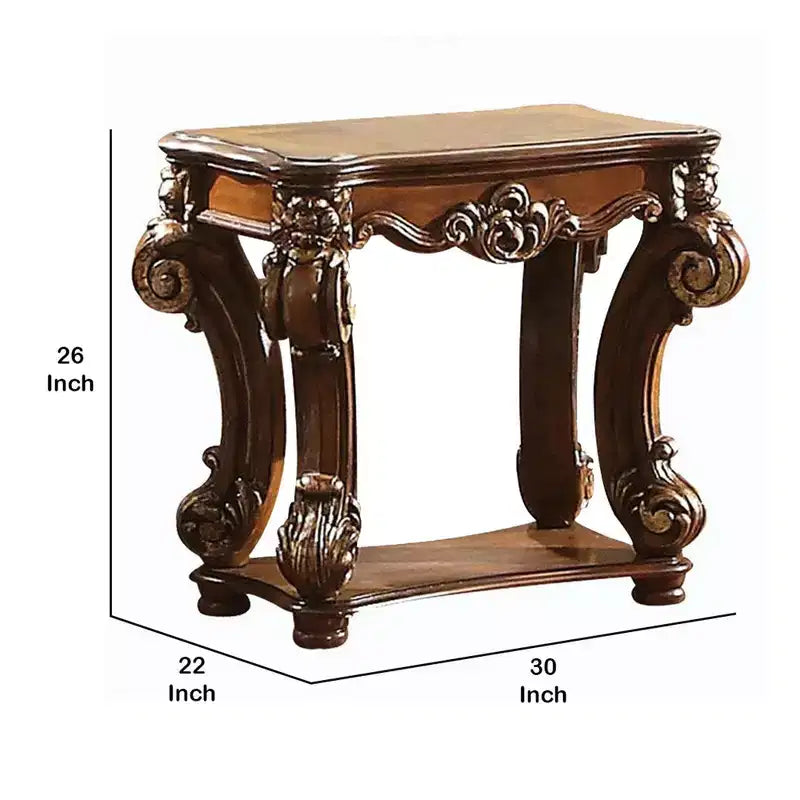 Table d'appoint en bois conçue avec corps finement sculpté, marron