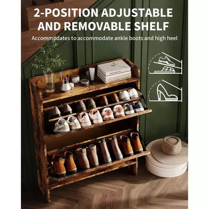 Meuble à chaussures étroit pour entrée avec 2 tiroirs basculants, étagère à chaussures fine autoportante, meuble à chaussures caché