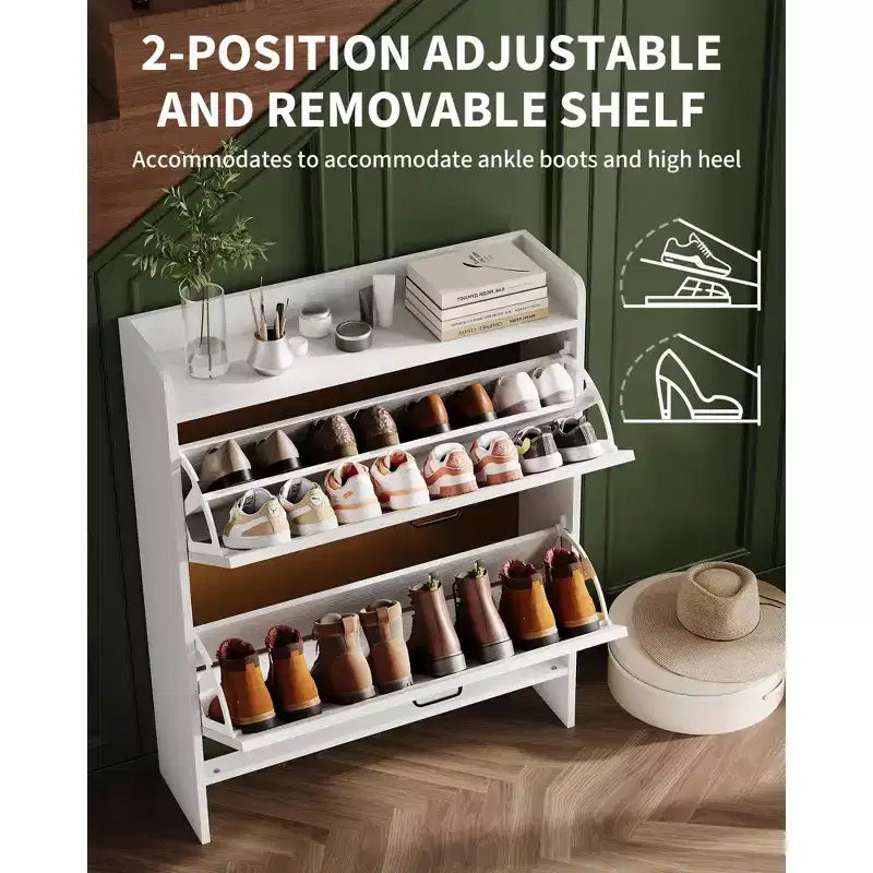 Meuble à chaussures étroit pour entrée avec 2 tiroirs basculants, étagère à chaussures fine autoportante, meuble à chaussures caché
