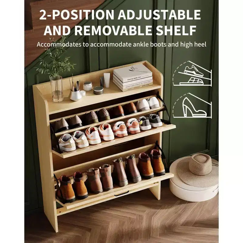Meuble à chaussures étroit pour entrée avec 2 tiroirs basculants, étagère à chaussures fine autoportante, meuble à chaussures caché