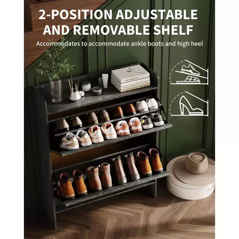 Meuble à chaussures étroit pour entrée avec 2 tiroirs basculants, étagère à chaussures fine autoportante, meuble à chaussures caché