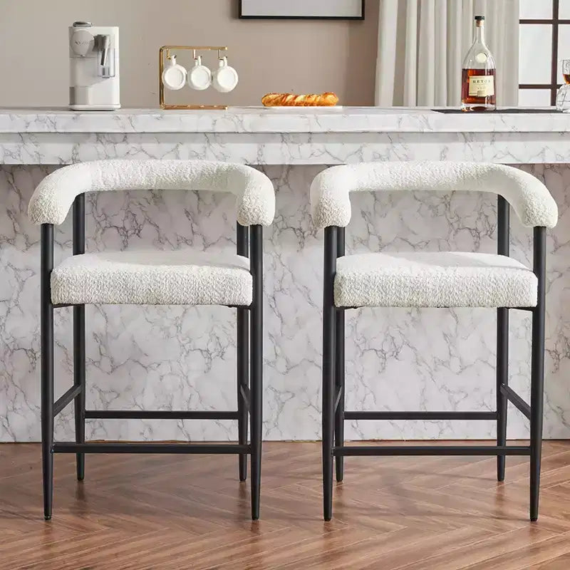 Tabourets de bar modernes, chaises de comptoir rembourrées avec tissu bouclé et cadre en métal, chaises de bar îlot de cuisine pour salle à manger