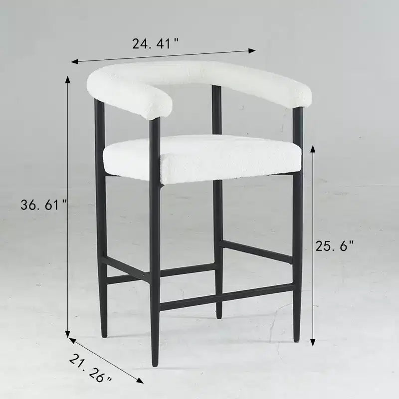 Tabourets de bar modernes, chaises de comptoir rembourrées avec tissu bouclé et cadre en métal, chaises de bar îlot de cuisine pour salle à manger
