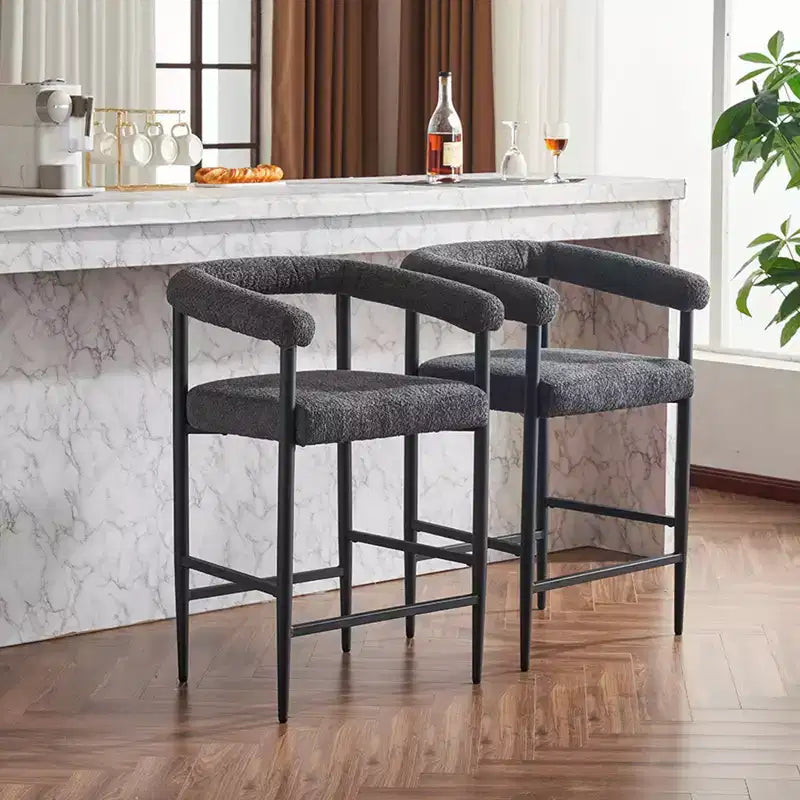 Tabourets de bar modernes, chaises de comptoir rembourrées avec tissu bouclé et cadre en métal, chaises de bar îlot de cuisine pour salle à manger