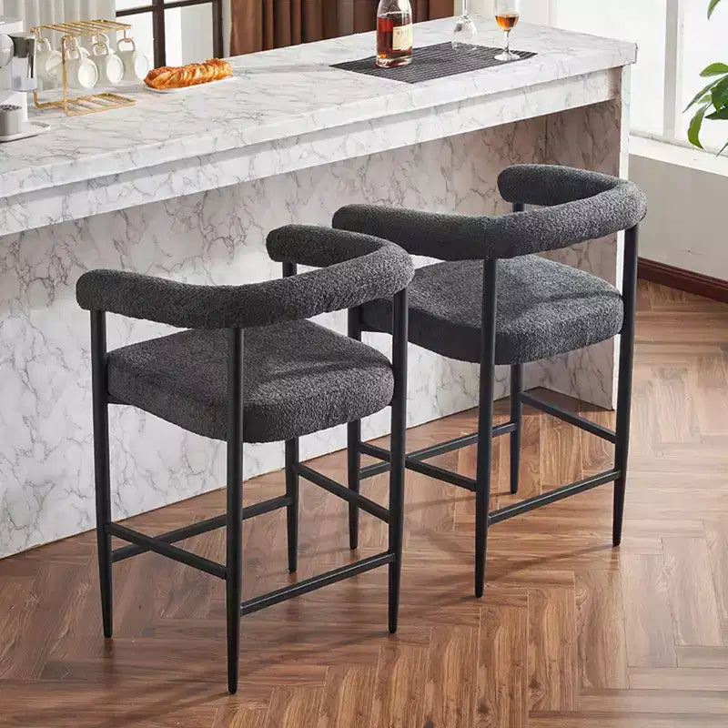 Tabourets de bar modernes, chaises de comptoir rembourrées avec tissu bouclé et cadre en métal, chaises de bar îlot de cuisine pour salle à manger