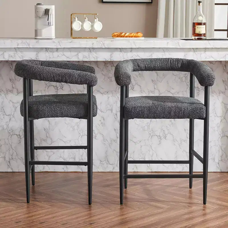 Tabourets de bar modernes, chaises de comptoir rembourrées avec tissu bouclé et cadre en métal, chaises de bar îlot de cuisine pour salle à manger