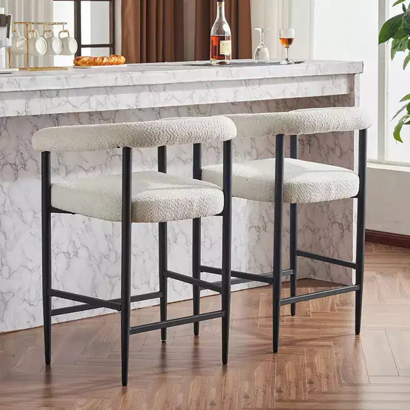 Tabourets de bar modernes, chaises de comptoir rembourrées avec tissu bouclé et cadre en métal, chaises de bar îlot de cuisine pour salle à manger