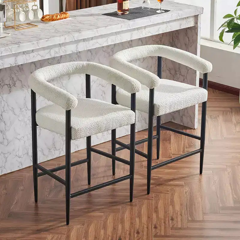 Tabourets de bar modernes, chaises de comptoir rembourrées avec tissu bouclé et cadre en métal, chaises de bar îlot de cuisine pour salle à manger