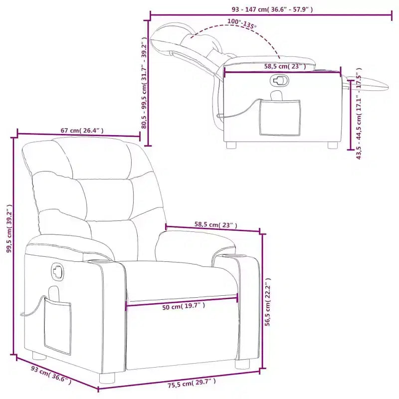 Fauteuil inclinable de massage en similicuir noir