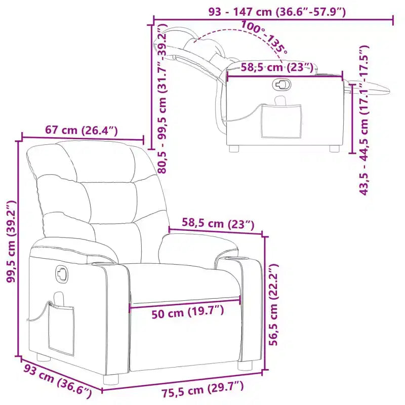 Fauteuil inclinable de massage en similicuir noir