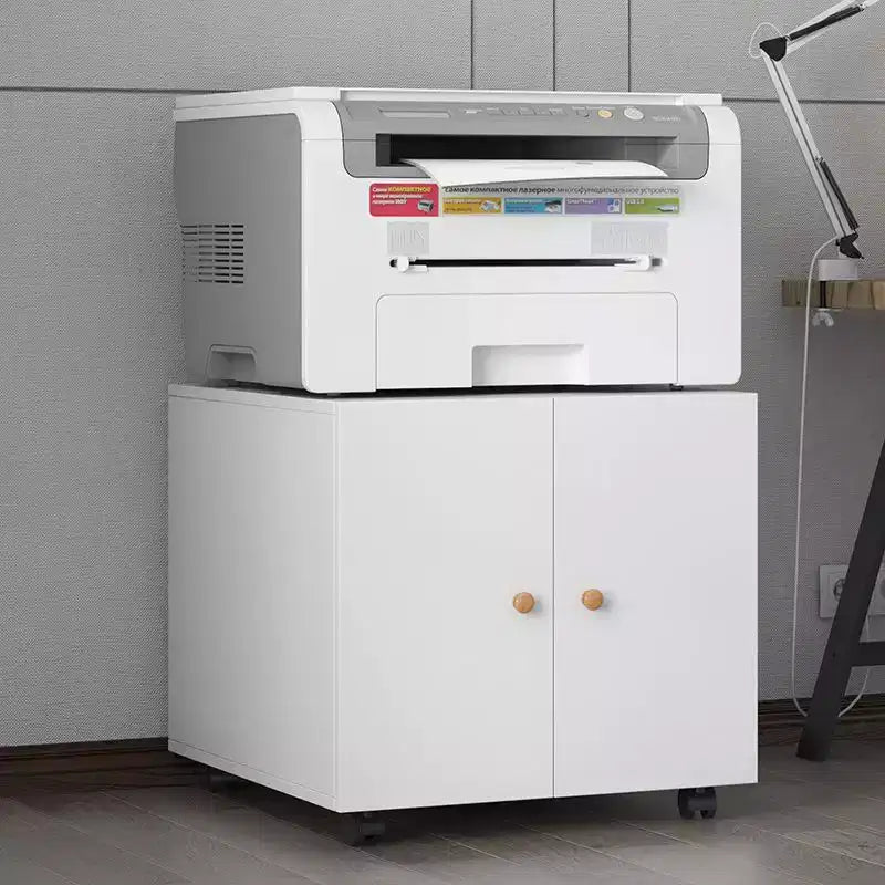 Meuble Classeur Imprimante Mobile Moderne avec Portes et Roues, Meuble de Rangement pour Bureau, Table d'Étude