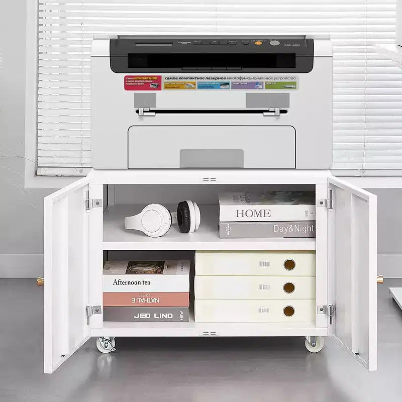 Meuble Classeur Imprimante Mobile Moderne avec Portes et Roues, Meuble de Rangement pour Bureau, Table d'Étude