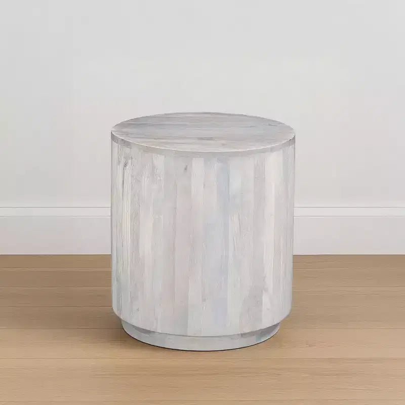 Table d'appoint, plateau rond de 50,8 cm, piédestal cylindrique, manguier blanc chêne