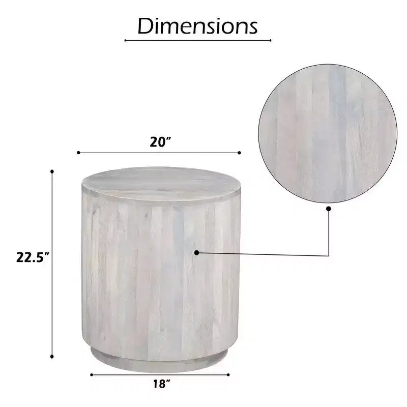 Table d'appoint, plateau rond de 50,8 cm, piédestal cylindrique, manguier blanc chêne