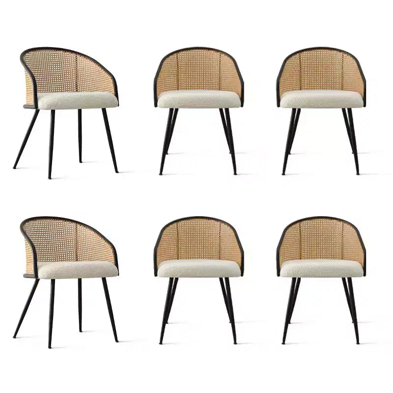 Chaises de salle à manger Fauteuils modernes rembourrés en bouclé avec dossier tissé et pieds en métal noir
