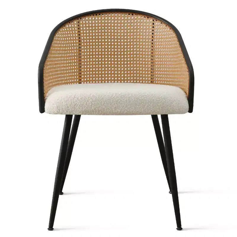 Chaises de salle à manger Fauteuils modernes rembourrés en bouclé avec dossier tissé et pieds en métal noir