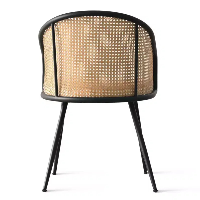 Chaises de salle à manger Fauteuils modernes rembourrés en bouclé avec dossier tissé et pieds en métal noir