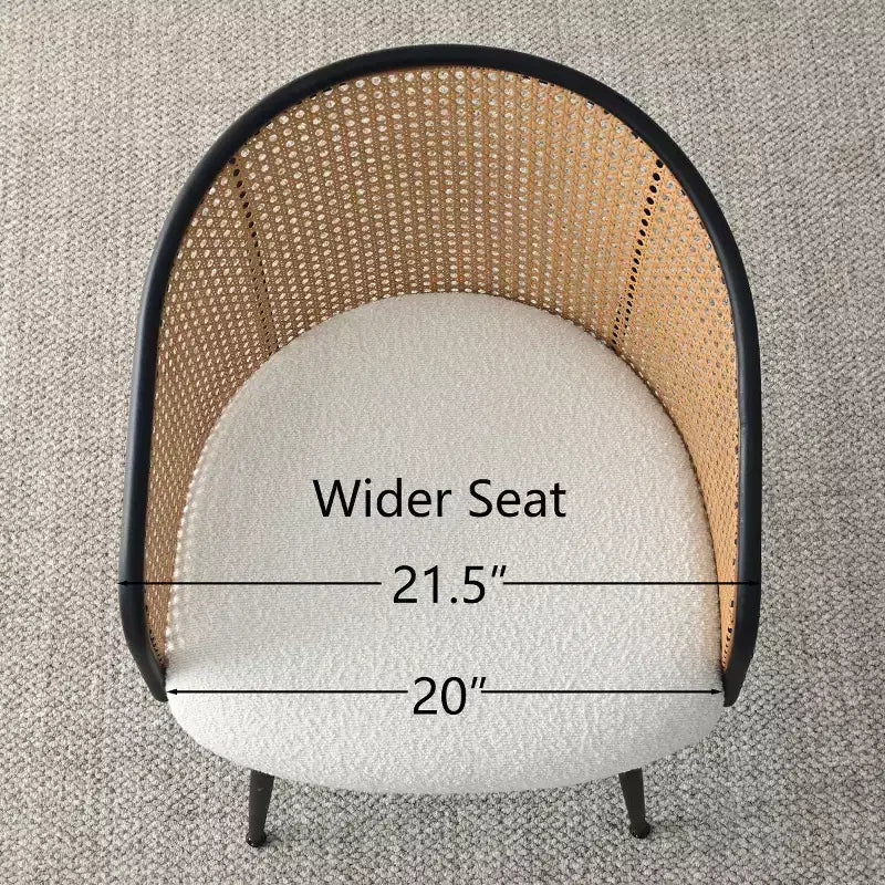 Chaises de salle à manger Fauteuils modernes rembourrés en bouclé avec dossier tissé et pieds en métal noir
