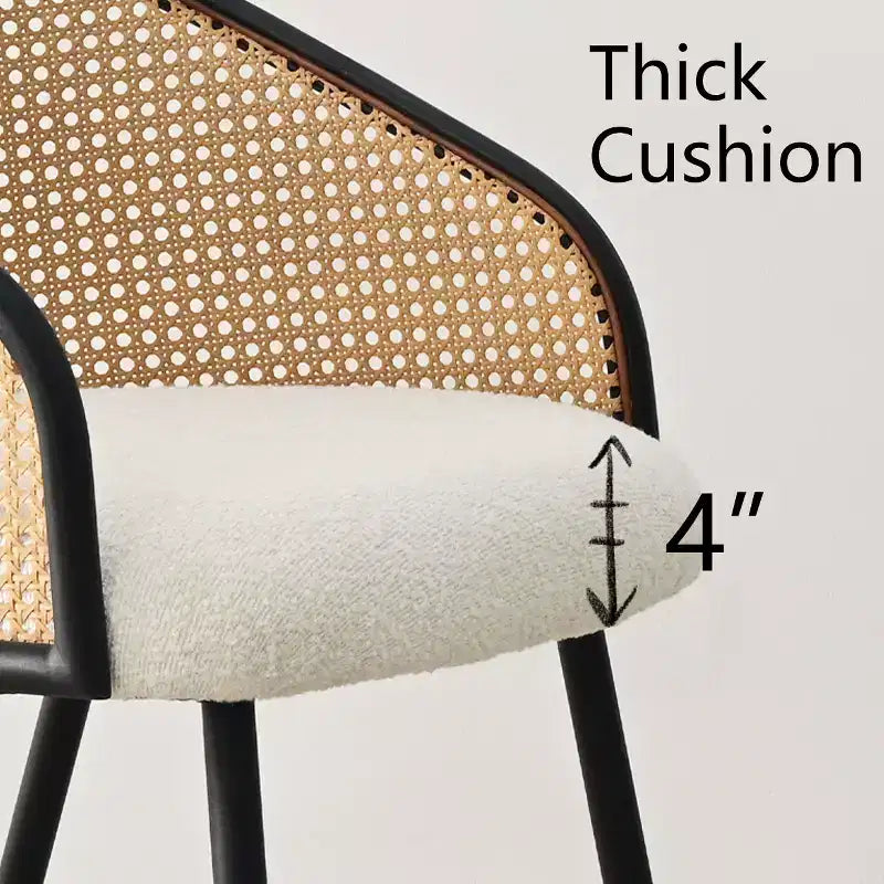 Chaises de salle à manger Fauteuils modernes rembourrés en bouclé avec dossier tissé et pieds en métal noir