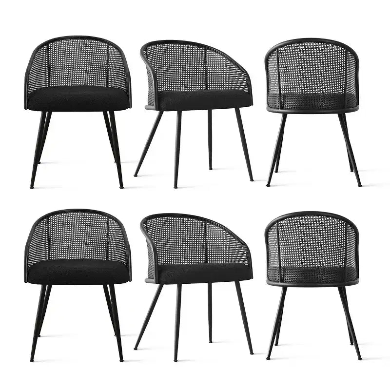 Chaises de salle à manger Fauteuils modernes rembourrés en bouclé avec dossier tissé et pieds en métal noir
