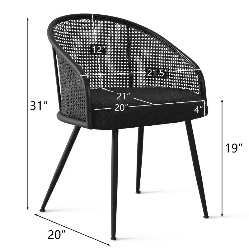 Chaises de salle à manger Fauteuils modernes rembourrés en bouclé avec dossier tissé et pieds en métal noir
