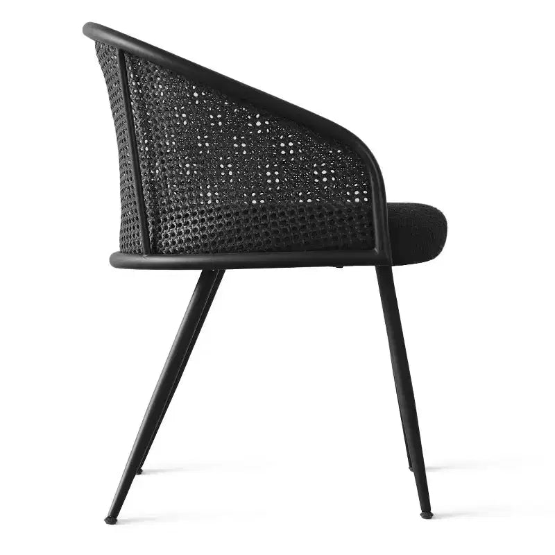 Chaises de salle à manger Fauteuils modernes rembourrés en bouclé avec dossier tissé et pieds en métal noir