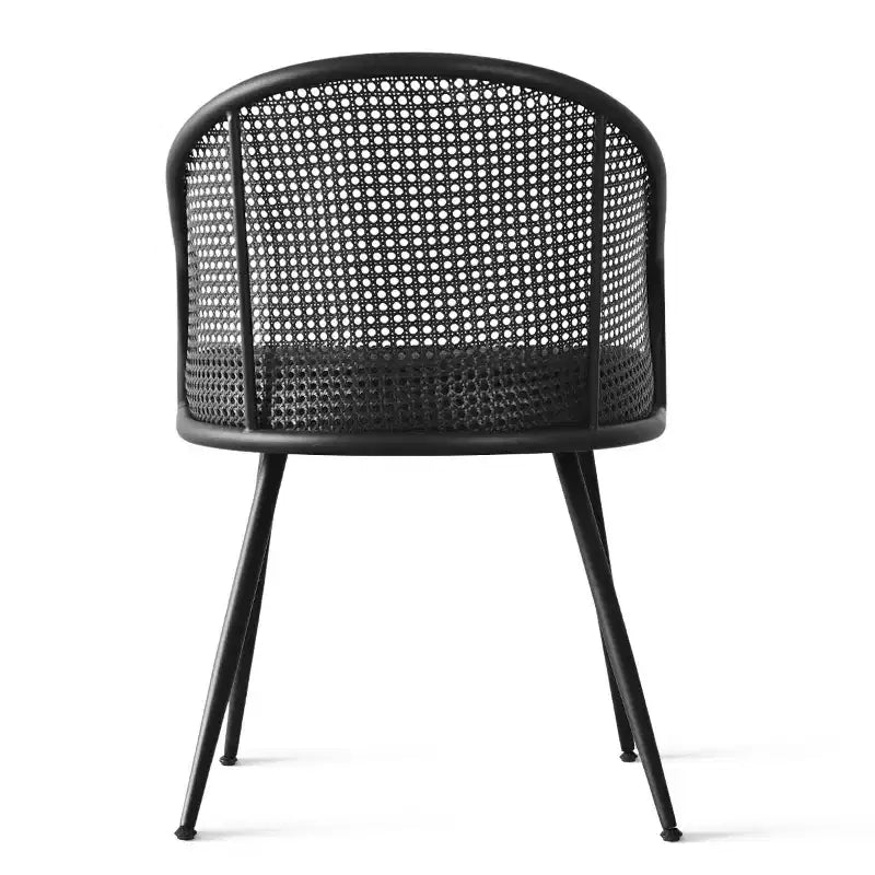 Chaises de salle à manger Fauteuils modernes rembourrés en bouclé avec dossier tissé et pieds en métal noir
