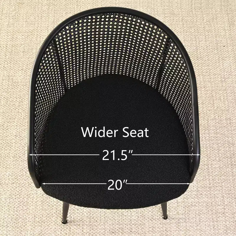 Chaises de salle à manger Fauteuils modernes rembourrés en bouclé avec dossier tissé et pieds en métal noir