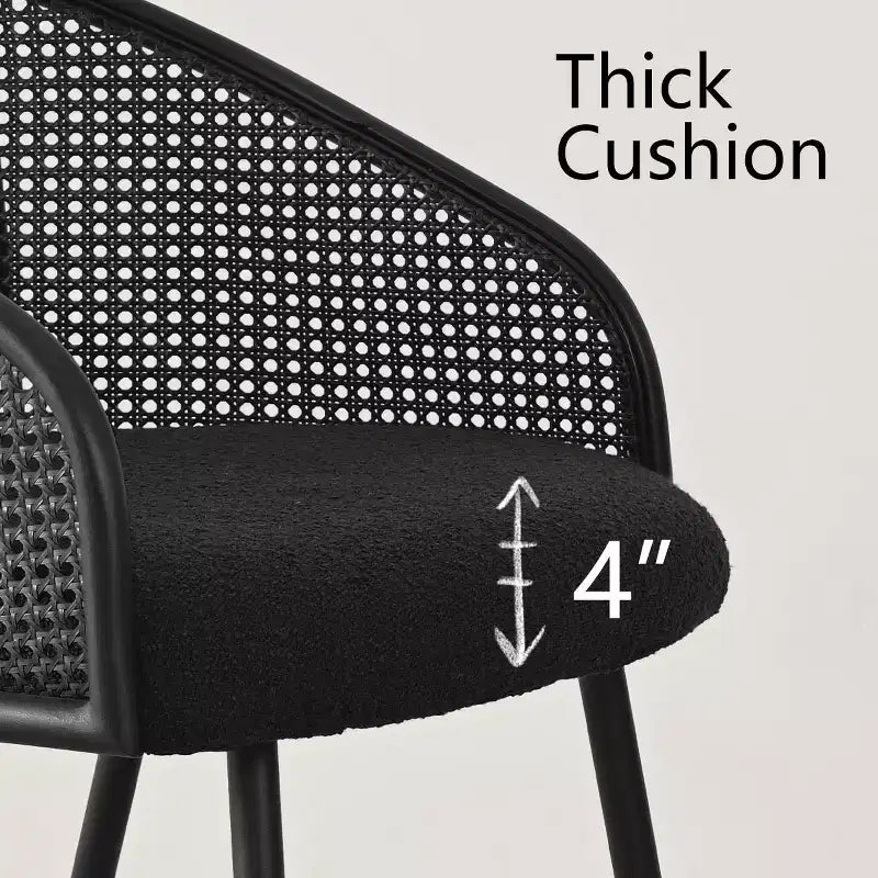 Chaises de salle à manger Fauteuils modernes rembourrés en bouclé avec dossier tissé et pieds en métal noir