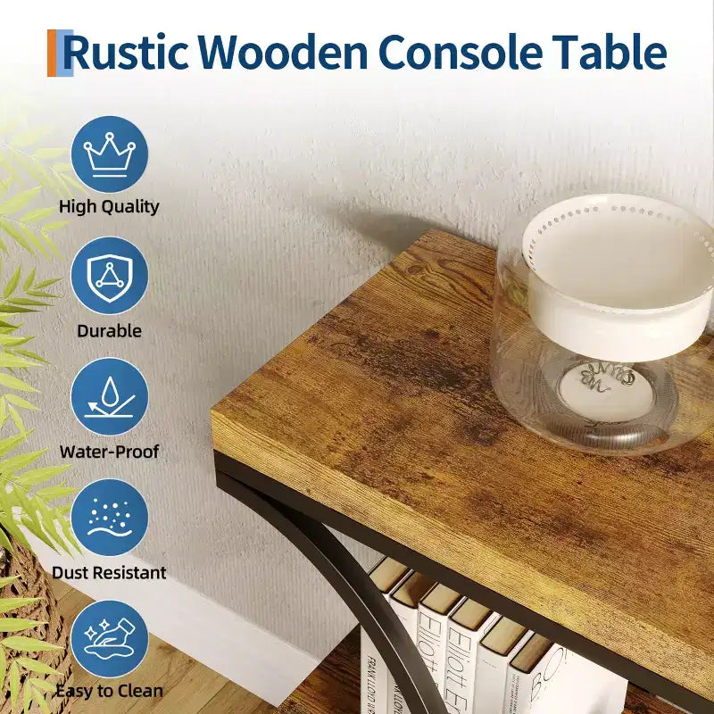 Table console étroite de 99 cm, table de canapé industrielle à 6 niveaux avec base métallique ronde et étagères de rangement, table d'entrée pour salon, couloir