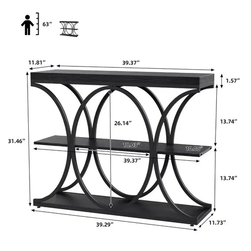 Table console étroite de 99 cm, table de canapé industrielle à 6 niveaux avec base métallique ronde et étagères de rangement, table d'entrée pour salon, couloir