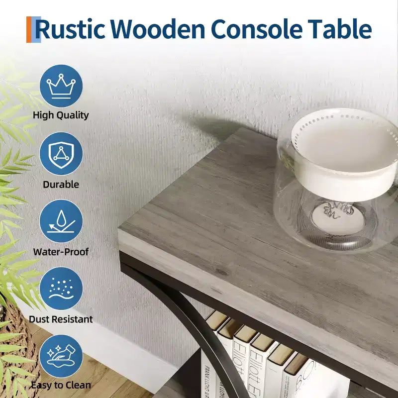 Table console étroite de 99 cm, table de canapé industrielle à 6 niveaux avec base métallique ronde et étagères de rangement, table d'entrée pour salon, couloir
