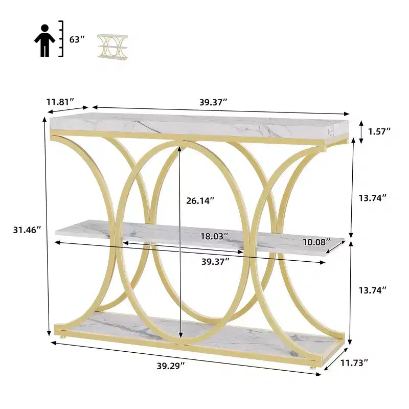 Table console étroite de 99 cm, table de canapé industrielle à 6 niveaux avec base métallique ronde et étagères de rangement, table d'entrée pour salon, couloir