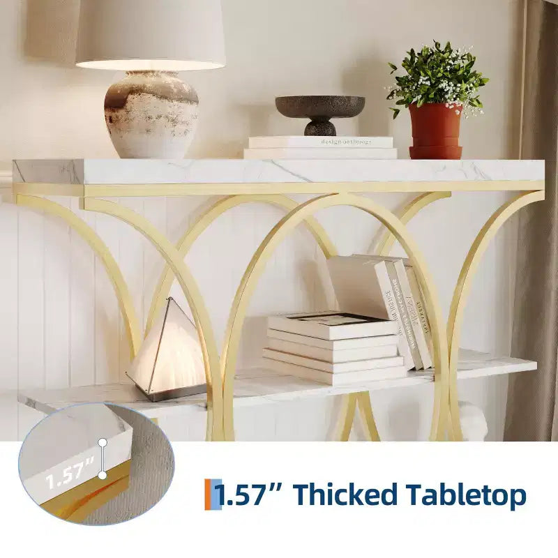 Table console étroite de 99 cm, table de canapé industrielle à 6 niveaux avec base métallique ronde et étagères de rangement, table d'entrée pour salon, couloir