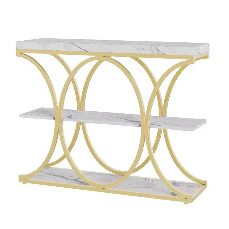 Table console étroite de 99 cm, table de canapé industrielle à 6 niveaux avec base métallique ronde et étagères de rangement, table d'entrée pour salon, couloir