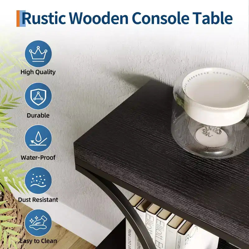 Table console étroite de 99 cm, table de canapé industrielle à 6 niveaux avec base métallique ronde et étagères de rangement, table d'entrée pour salon, couloir