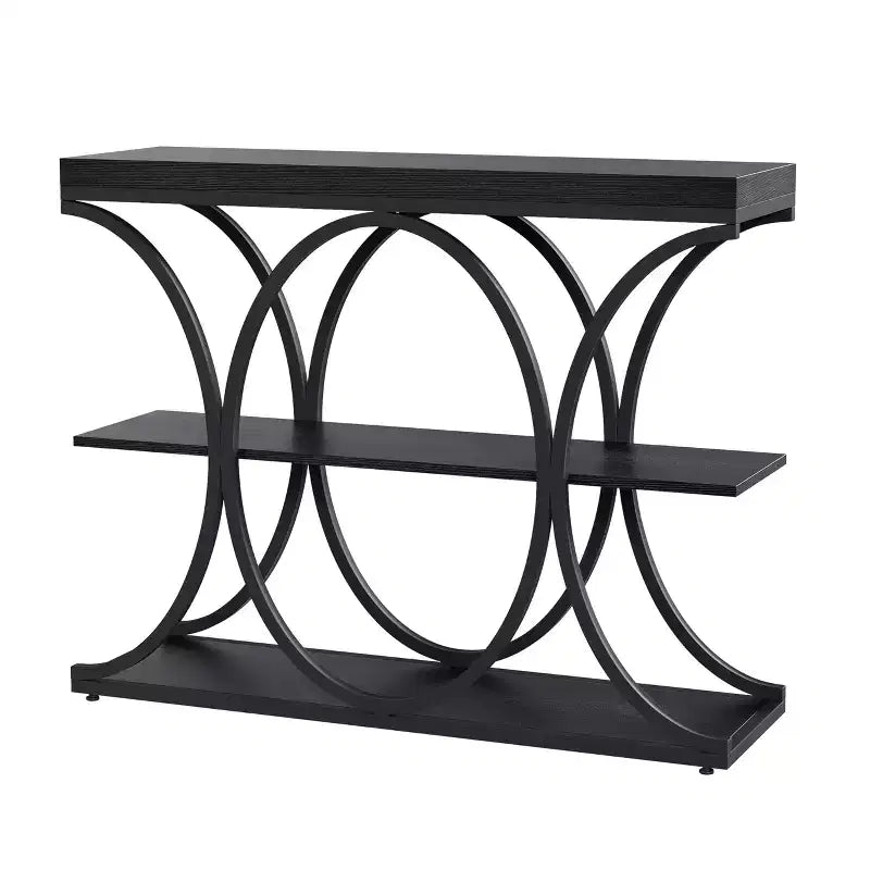 Table console étroite de 99 cm, table de canapé industrielle à 6 niveaux avec base métallique ronde et étagères de rangement, table d'entrée pour salon, couloir