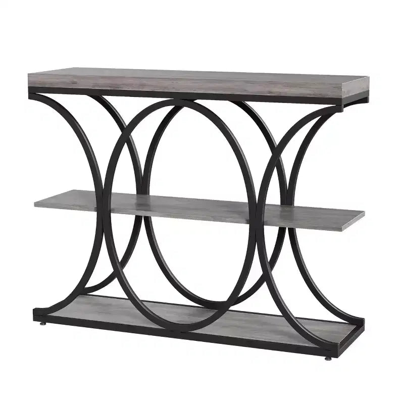 Table console étroite de 99 cm, table de canapé industrielle à 6 niveaux avec base métallique ronde et étagères de rangement, table d'entrée pour salon, couloir