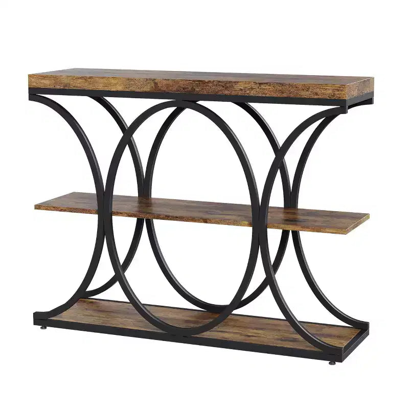 Table console étroite de 99 cm, table de canapé industrielle à 6 niveaux avec base métallique ronde et étagères de rangement, table d'entrée pour salon, couloir