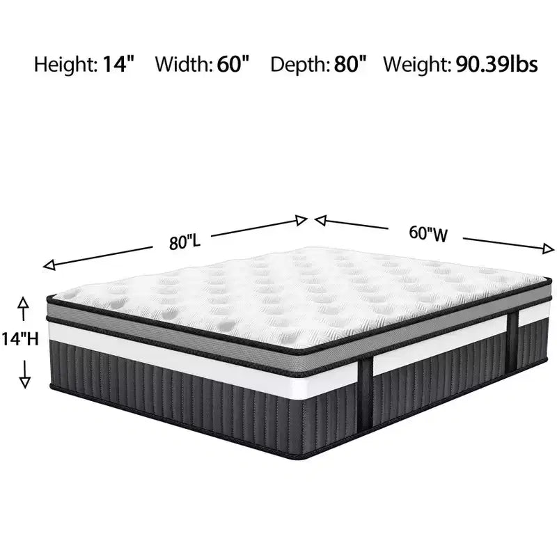 Matelas Queen, matelas en gel de 35,5 cm en boîte, fermeté moyenne, isolation des mouvements, respirant, blanc