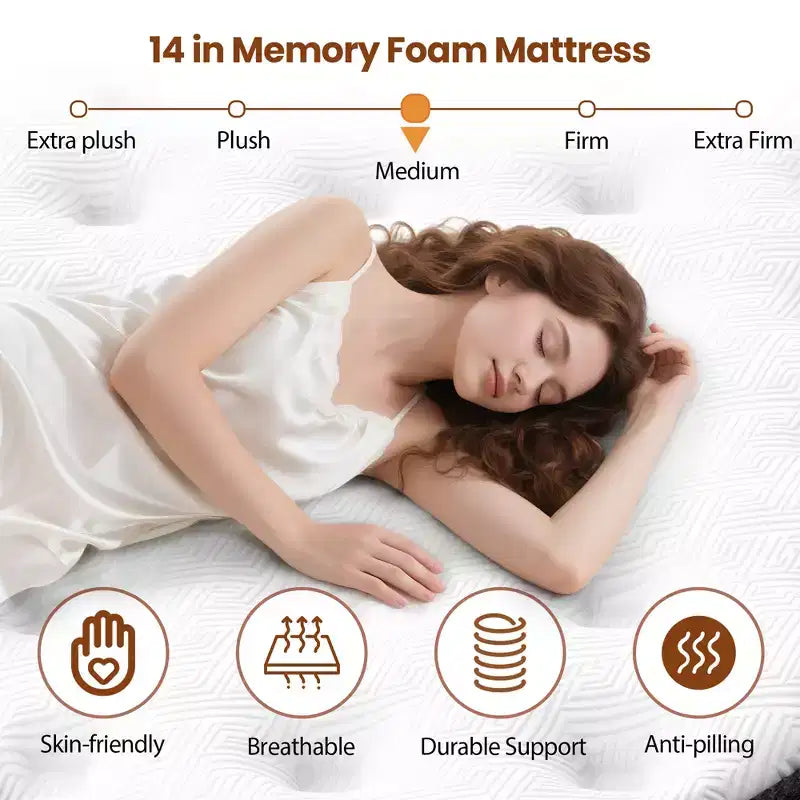 Matelas Queen de 14 po en mousse à mémoire de forme au gel dans une boîte, matelas hybride à ressorts ensachés, fermeté moyenne, blanc