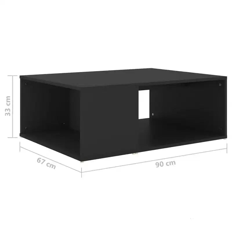 Table basse en bois d'ingénierie noir, taille moyenne, rectangulaire, moderne