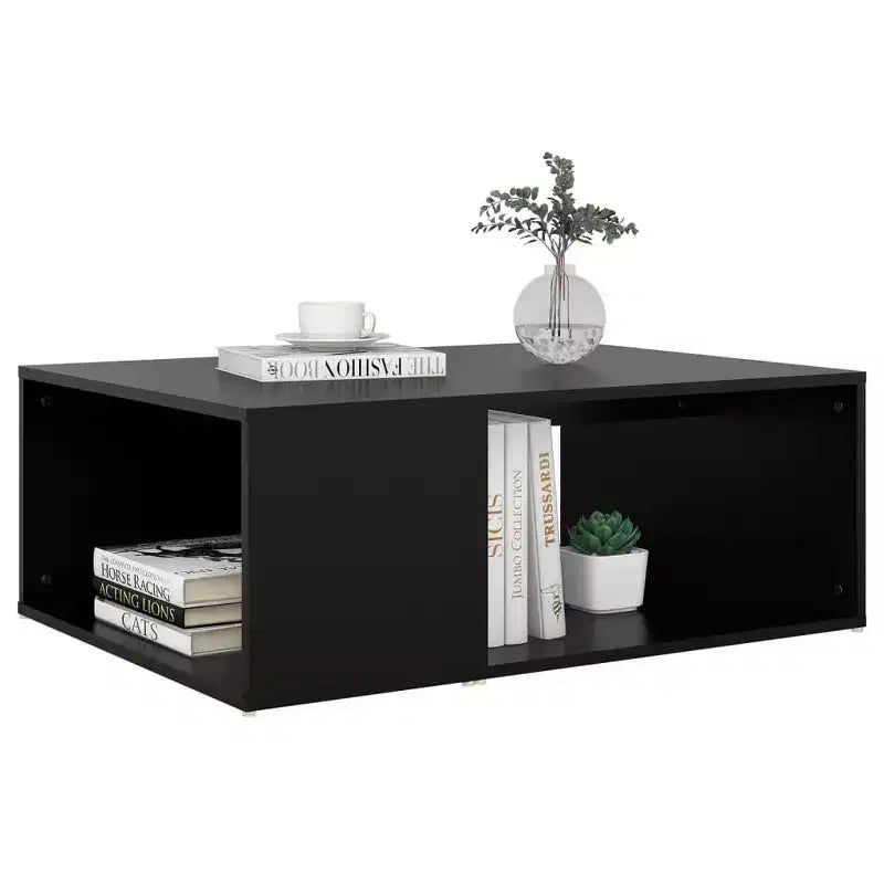 Table basse en bois d'ingénierie noir, taille moyenne, rectangulaire, moderne