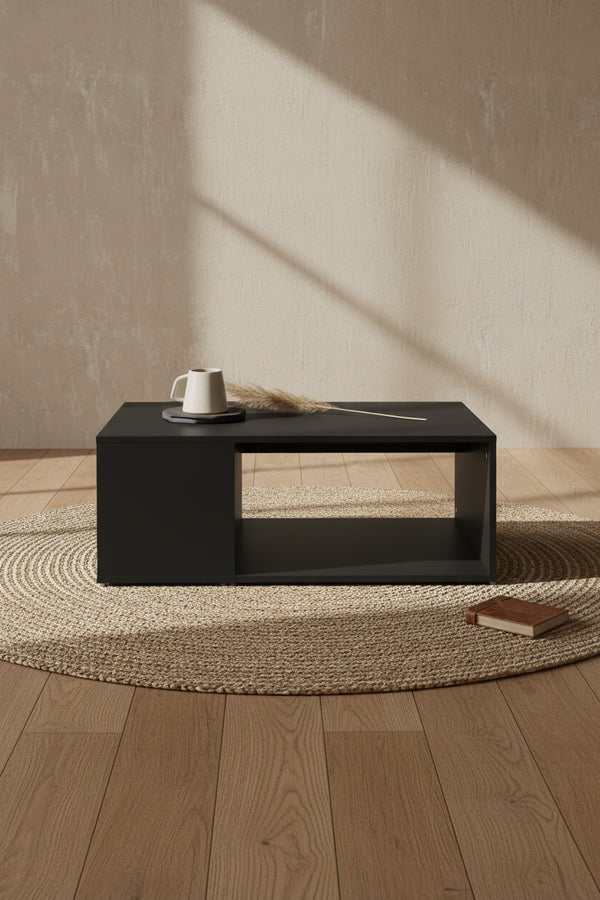 Table basse rectangulaire moyenne moderne en bois d'ingénierie noir