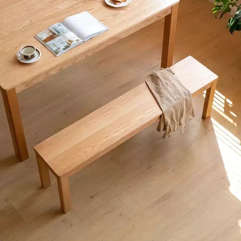 Banc en Chêne Massif, Chaise Rectangulaire avec Renfort Métallique pour Salle à Manger, Salon & Entrée